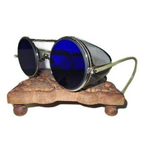 Antique Cobalt Blue Willson Sunglasses Goggles Old Vtg Steampunk Safety Glasses